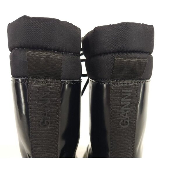 Ganni Quilted Nylon & Leather Combat Boot Size 35 US 5 Black Green $475 - Picture 6 of 12